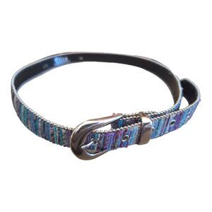 ELITE Metallic Belt Fabric Beaded Edge Purple Turquoise Silver sz S 28-30" waist
